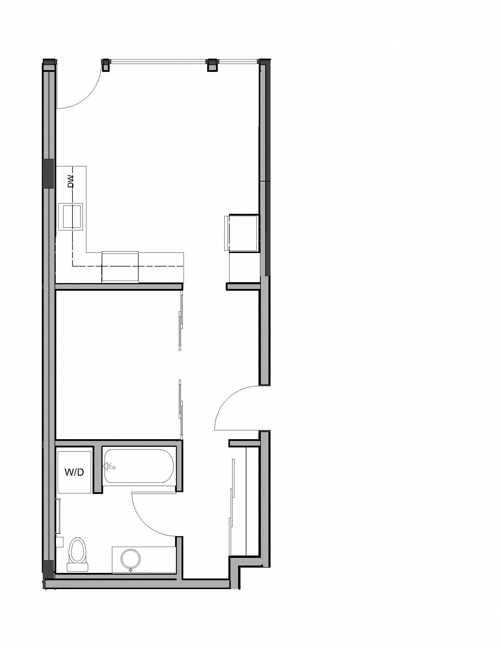 Floor plan for 1 bed, 1 bath, 535 sqft